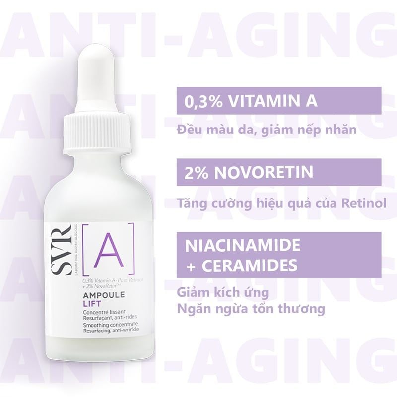 Serum SVR Tinh Chất Ngăn Ngừa Lão Hóa, Dưỡng Da Mềm Mịn [A] Ampoule Lift 30ml + Sữa Rửa Mặt SVR Physiopure Gelée Moussante 200ml