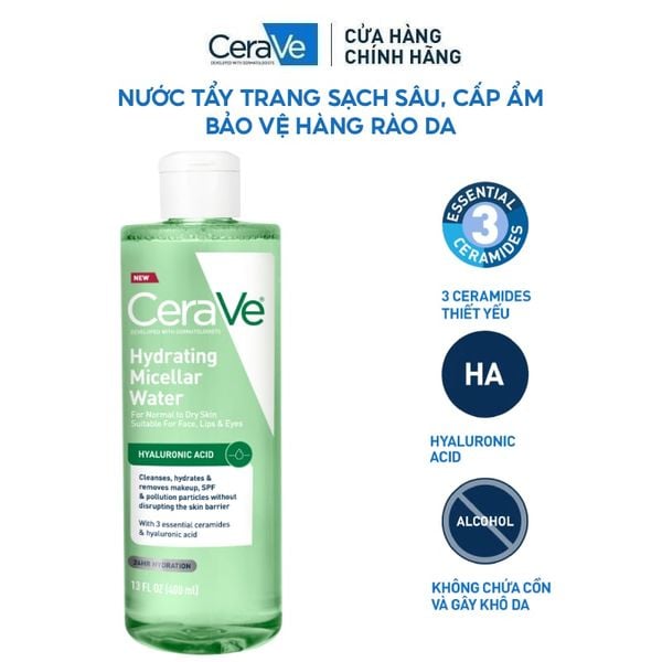  Nước Tẩy Trang Cerave Sạch Sâu, Cấp Ẩm Developed With Dermatologists Hydrating Micellar Water 400ml 