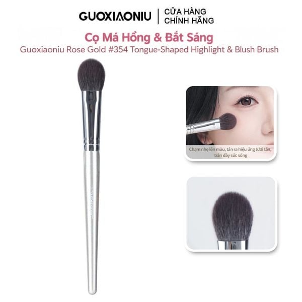  Cọ Má Hồng & Bắt Sáng Guoxiaoniu Rose Gold #354 Tongue-Shaped Highlight & Blush Brush 