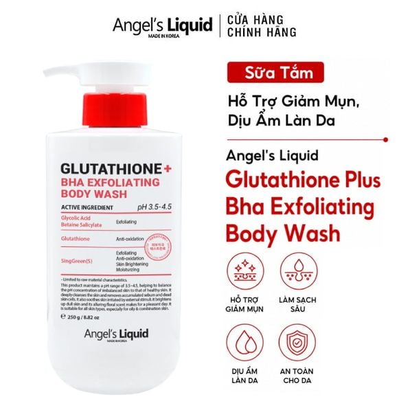 Sữa Tắm Angel's Liquid Hỗ Trợ Giảm Mụn, Dịu Ẩm Làn Da Glutathione Plus Bha Exfoliating Body Wash 250g 