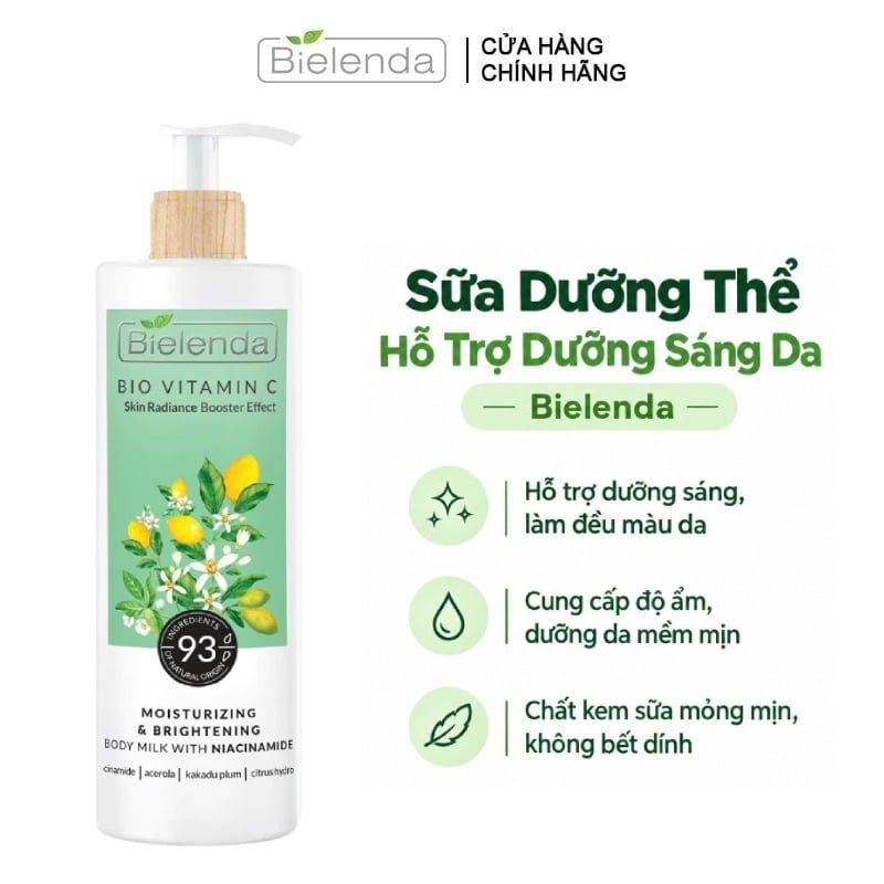 Sữa Dưỡng Thể Bielenda Hỗ Trợ Dưỡng Sáng Da Bio Vitamin C Moisturizing & Brightening Body Milk With Niacinamide 400ml
