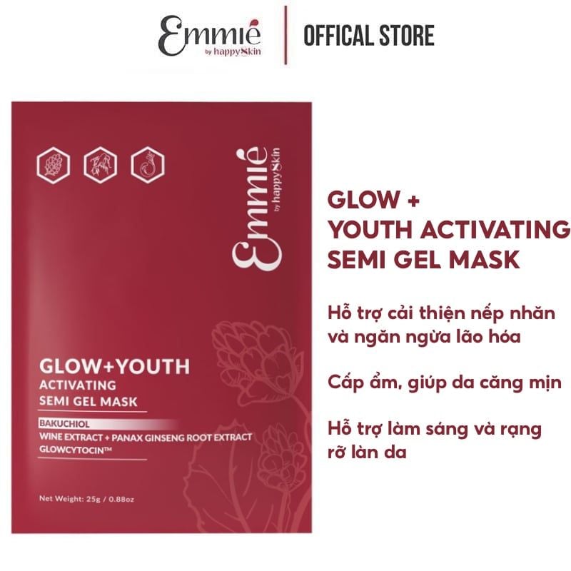 Mặt Nạ Dưỡng Da Emmié by Happyskin Hỗ Trợ Trẻ Hóa, Căng Bóng Mờ Nhăn Glow + Youth Activating Semi Gel Mask