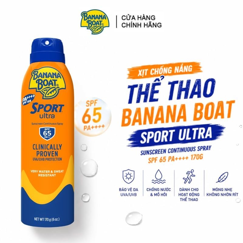 Xịt Chống Nắng Thể Thao Banana Boat Lâu Trôi Sport Ultra Sunscreen Continuous Spray SPF 65 PA++++ 170g