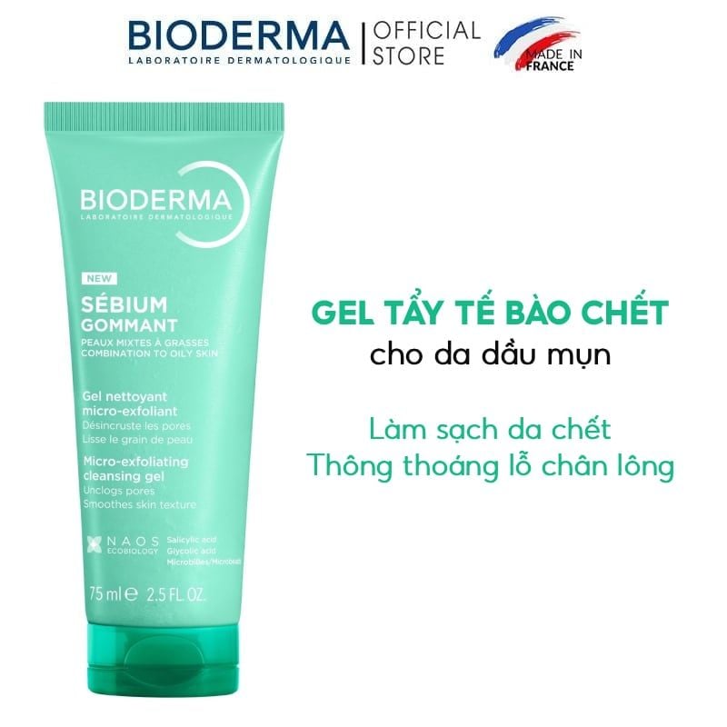 Gel Tẩy Tế Bào Chết Bioderma Cho Da Dầu Mụn Sébium Gommant 75ml
