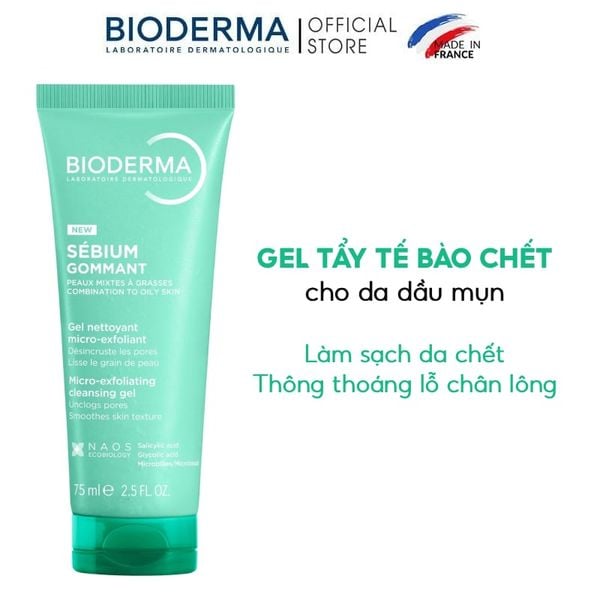  Gel Tẩy Tế Bào Chết Bioderma Cho Da Dầu Mụn Sébium Gommant 75ml 