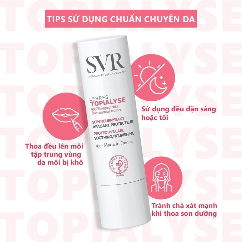 Son Dưỡng SVR Giúp Cấp Ẩm Cho Môi Khô, Nứt Nẻ Topialyse Levres 4g
