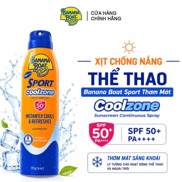  Xịt Chống Nắng Thể Thao Banana Boat Thơm Mát Sport Coolzone Sunscreen Continuous Spray SPF 50+ PA++++ 170g 