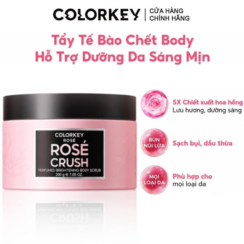 Tẩy Tế Bào Chết Body Colorkey Dưỡng Da Sáng Mịn Rosé Rosé Crush Perfumed Brightening Body Scrub 200g