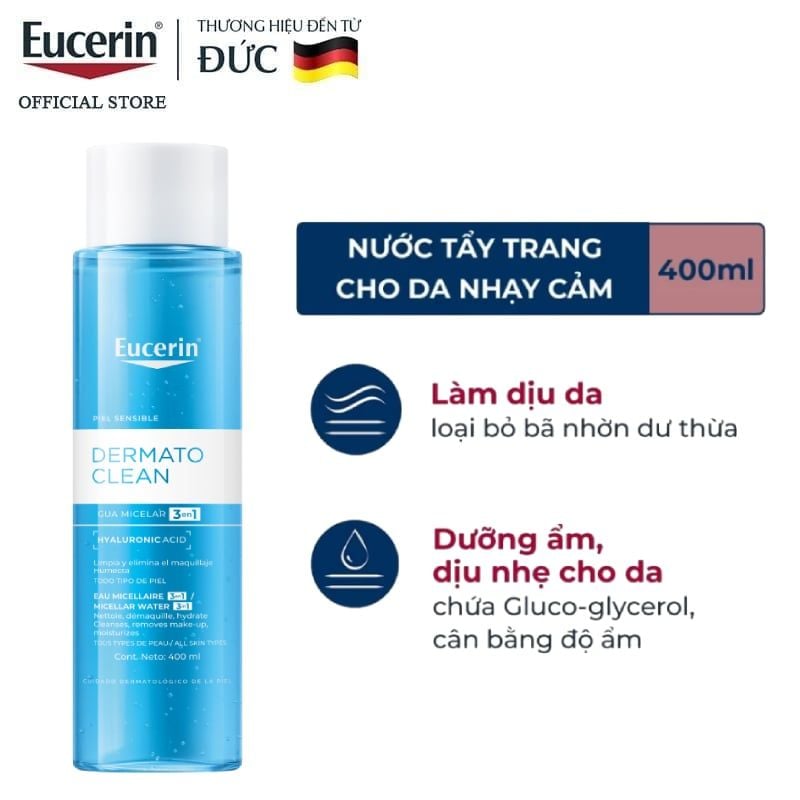 Nước Tẩy Trang Eucerin Dịu Nhẹ Cấp Ẩm Cho Da Nhạy Cảm Eucerin Dermatoclean Micellar 3In1 400ml