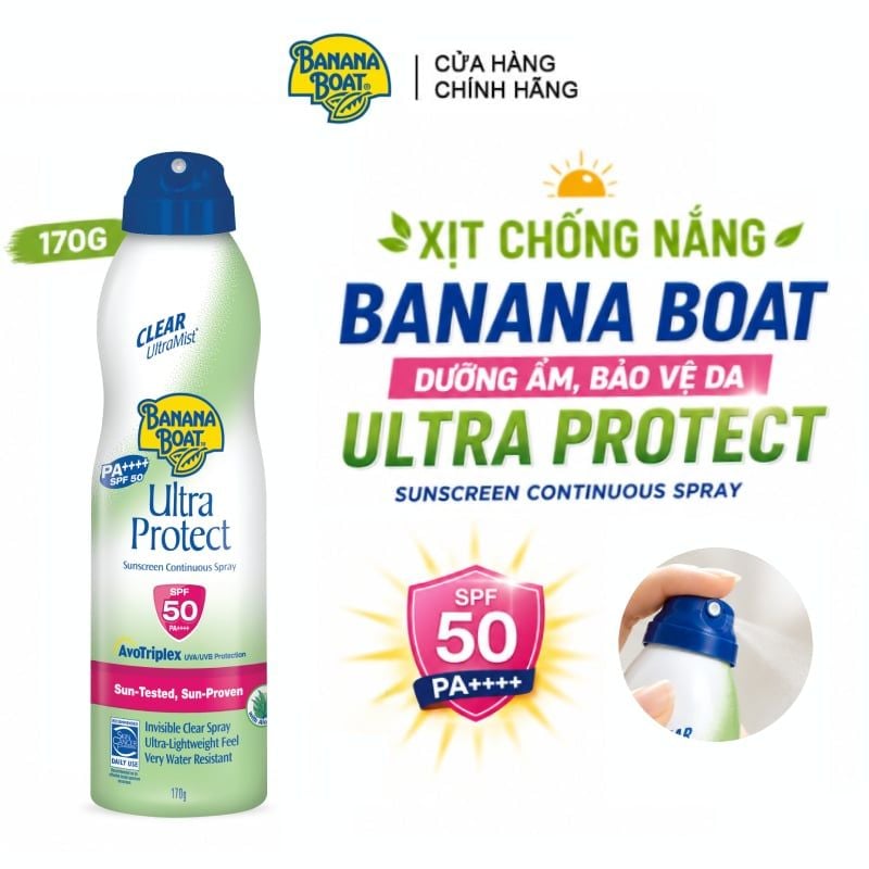 Xịt Chống Nắng Banana Boat Dưỡng Ẩm, Bảo Vệ Da Ultra Protect Sunscreen Continuous Spray SPF 50 PA++++ 170g