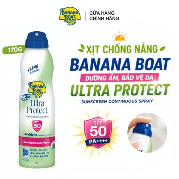  Xịt Chống Nắng Banana Boat Dưỡng Ẩm, Bảo Vệ Da Ultra Protect Sunscreen Continuous Spray SPF 50 PA++++ 170g 