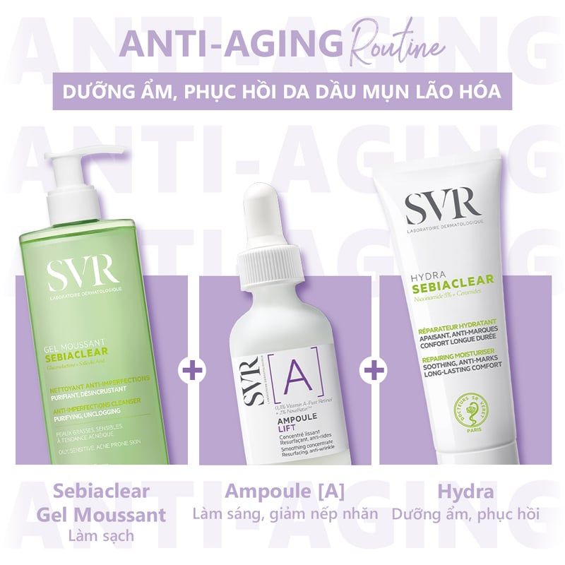 Serum SVR Tinh Chất Ngăn Ngừa Lão Hóa, Dưỡng Da Mềm Mịn [A] Ampoule Lift 30ml + Sữa Rửa Mặt SVR Physiopure Gelée Moussante 200ml
