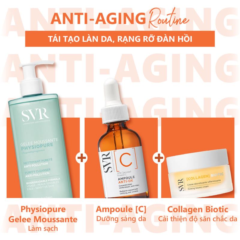 Serum SVR Hỗ Trợ Dưỡng Sáng Da [C] Ampoule Anti-Ox 30ml + Sữa Rửa Mặt SVR Physiopure Gelée Moussante 200ml