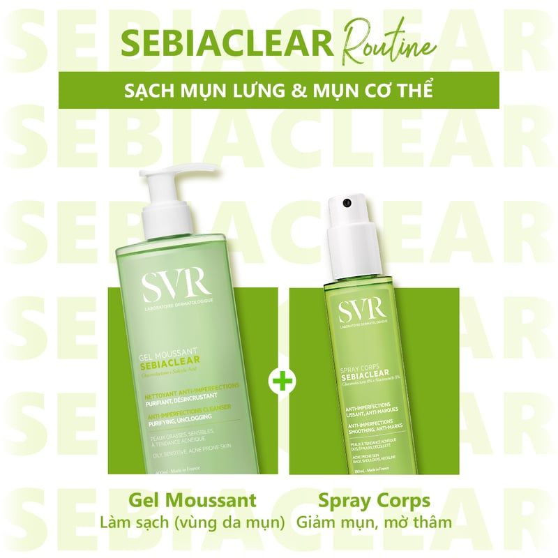 Xịt Hỗ Trợ Giảm Mụn Lưng & Cơ Thể SVR Mờ Thâm Mụn Sebiaclear Spray Corps 150ml