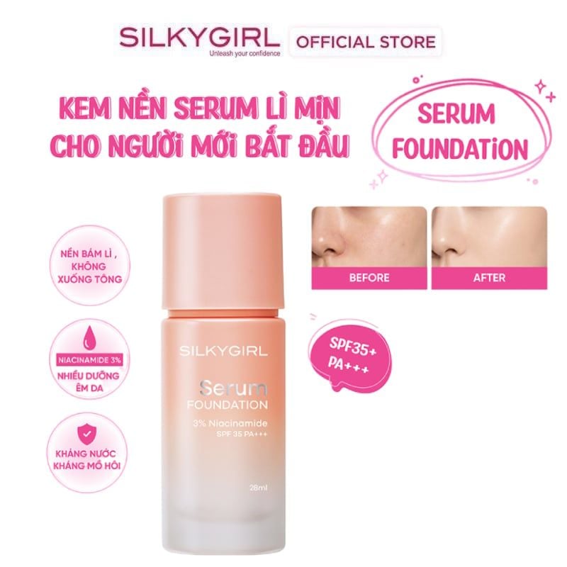 Kem Nền Silkygirl Dưỡng Da Che Phủ Lâu Trôi Serum Foundation 28ml