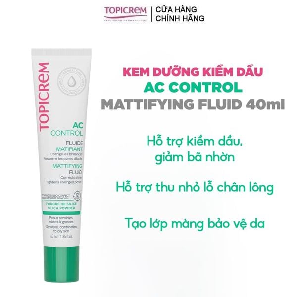  Kem Dưỡng Ẩm Topicrem Kiềm Dầu, Dành Cho Da Hỗn Hợp, Da Dầu & Da Nhạy Cảm Ac Control Mattifying Fluid 40ml 