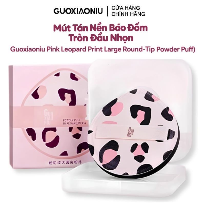 Mút Tán Nền Báo Đốm Tròn Đầu Nhọn Guoxiaoniu Pink Leopard Print Large Round-Tip Powder Puff