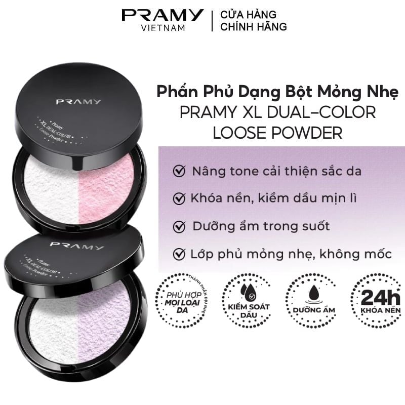 Phấn Phủ Pramy Dạng Bột Hiệu Chỉnh Sắc Da, Mỏng Nhẹ XL Dual-Color Loose Powder 28g