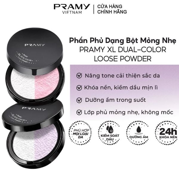  Phấn Phủ Pramy Dạng Bột Hiệu Chỉnh Sắc Da, Mỏng Nhẹ XL Dual-Color Loose Powder 28g 
