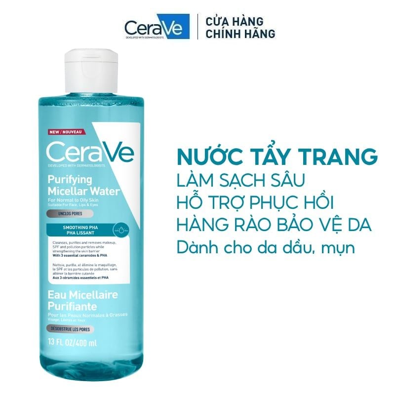 Nước Tẩy Trang Cerave Sạch Sâu Dịu Nhẹ Cho Da Dầu Developed With Dermatologists Purifying Micellar Water 400ml