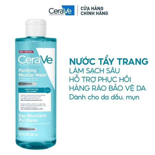  Nước Tẩy Trang Cerave Sạch Sâu Dịu Nhẹ Cho Da Dầu Developed With Dermatologists Purifying Micellar Water 400ml 