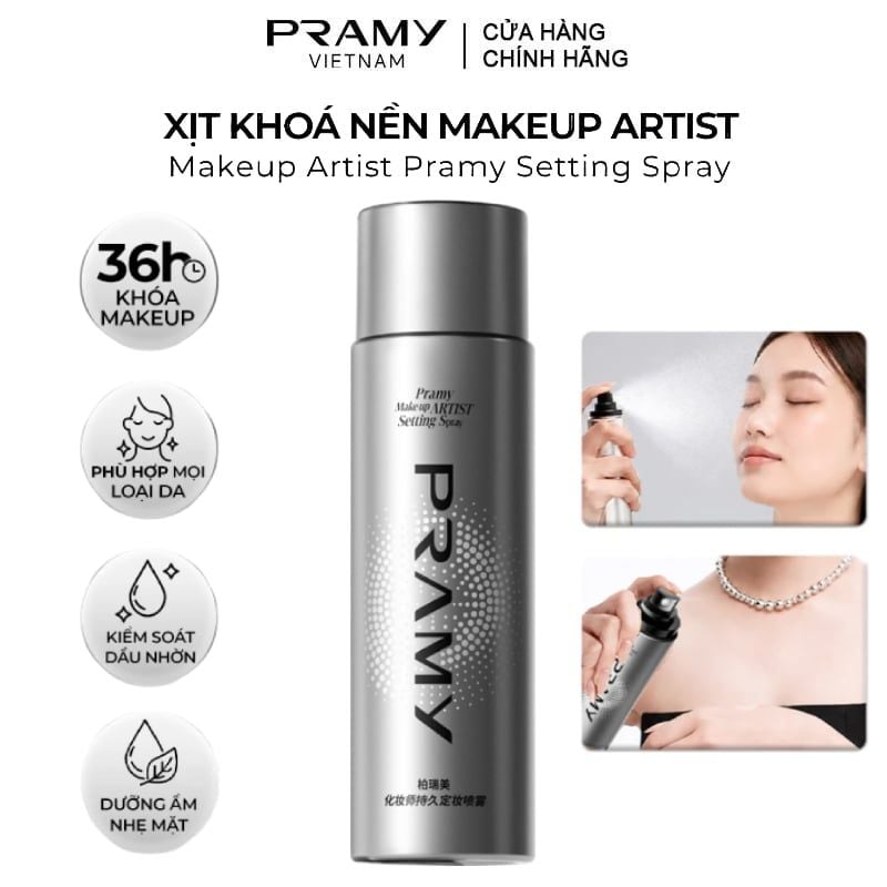 Xịt Khóa Nền Pramy Cố Định Trang Điểm Dưỡng Ẩm Makeup Artist Setting Spray 100ml