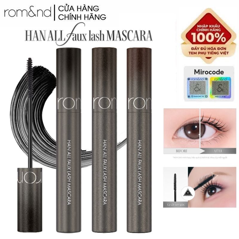 Mascara Chuốt Mi Romand Làm Cong, Dài, Tơi Mi Faux Lash Mascara 7g & Tẩy Trang Mascara Romand Han All Mascara Remover 7g