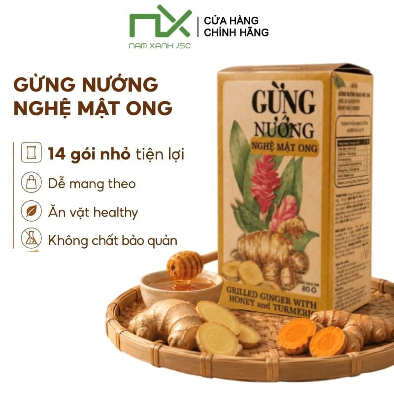 Hộp Gừng Nướng Nghệ Mật Ong Nam Xanh JSC 80g