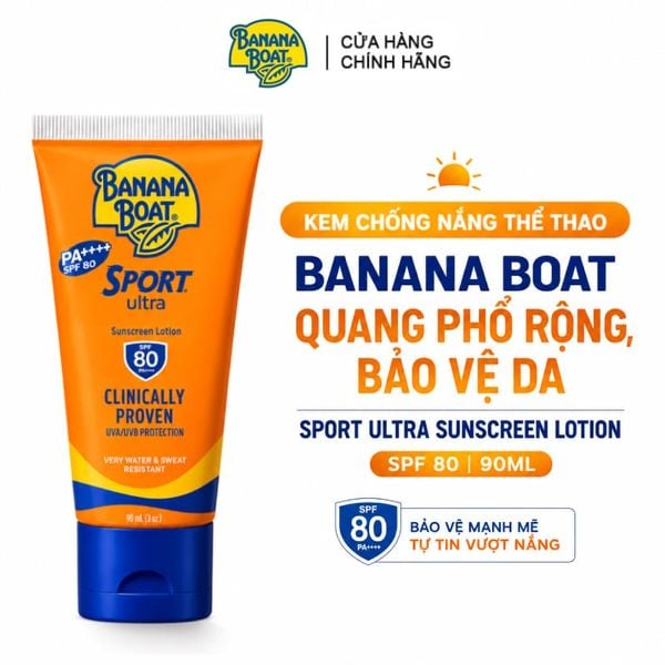  Kem Chống Nắng Thể Thao Banana Boat Quang Phổ Rộng, Bảo Vệ Da Sport Ultra Sunscreen Lotion SPF 80 PA++++ 90ml 