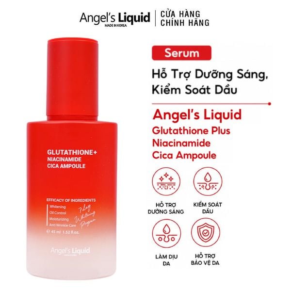  Serum  Angel's Liquid Hỗ Trợ Dưỡng Sáng, Kiểm Soát DầuGlutathione Plus Niacinamide Cica Ampoule 45ml 
