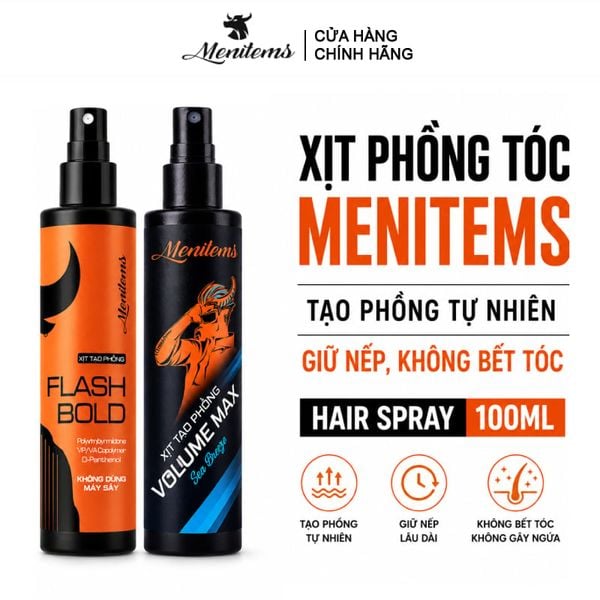  Xịt Phồng Tóc Menitems Tạo Phồng Tự Nhiên, Giữ Nếp, Không Bết Tóc Hair Spray 100ml 