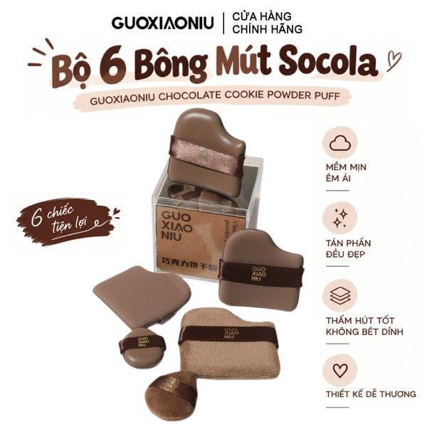 Bộ 6 Bông Mút Trang Điểm Socola Guoxiaoniu Chocolate Cookie Powder Puff (6pcs) 