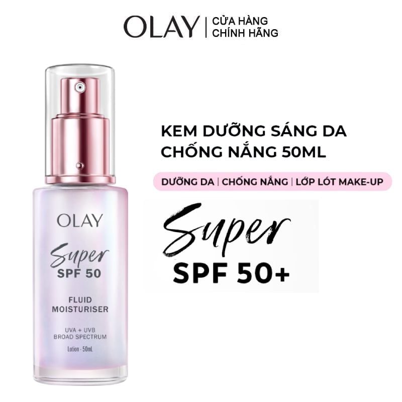 Kem Dưỡng Sáng Da, Chống Nắng Olay Super SPF50+ Fluid Moisturiser PA++++ 50ml