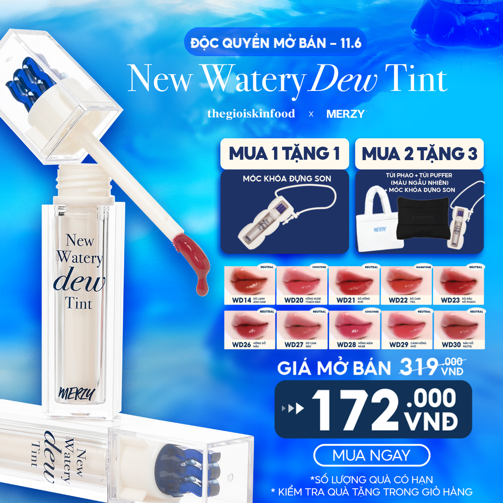 [New][NEW DEW] Son Tint Bóng Merzy Dạng Thạch, Bền Màu, Lâu Trôi Cho Đôi Môi Căng Mọng, Ẩm Mịn The Watery Dew Tint