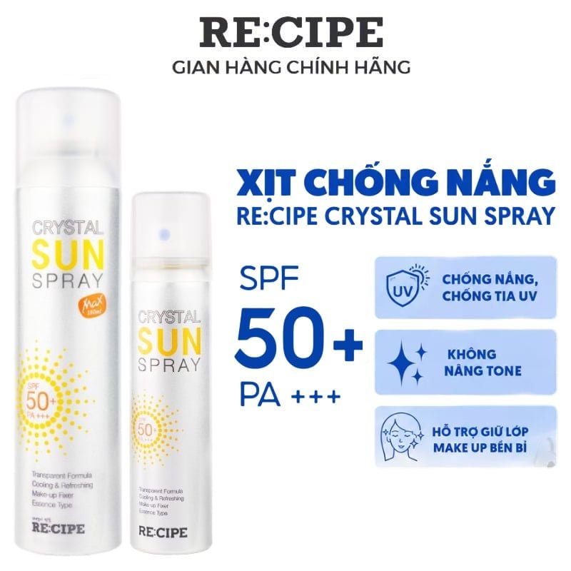 Xịt Chống Nắng Recipe Crystal Sun Spray SPF50+ PA+++