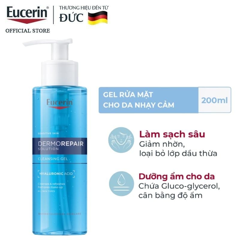 Gel Rửa Mặt Eucerin Dịu Nhẹ Cho Da Nhạy Cảm Eucerin Dermorepair Solution Cleansing Gel 200ml