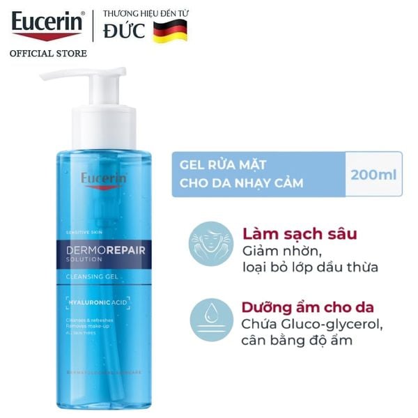  Gel Rửa Mặt Eucerin Dịu Nhẹ Cho Da Nhạy Cảm Eucerin Dermorepair Solution Cleansing Gel 200ml 