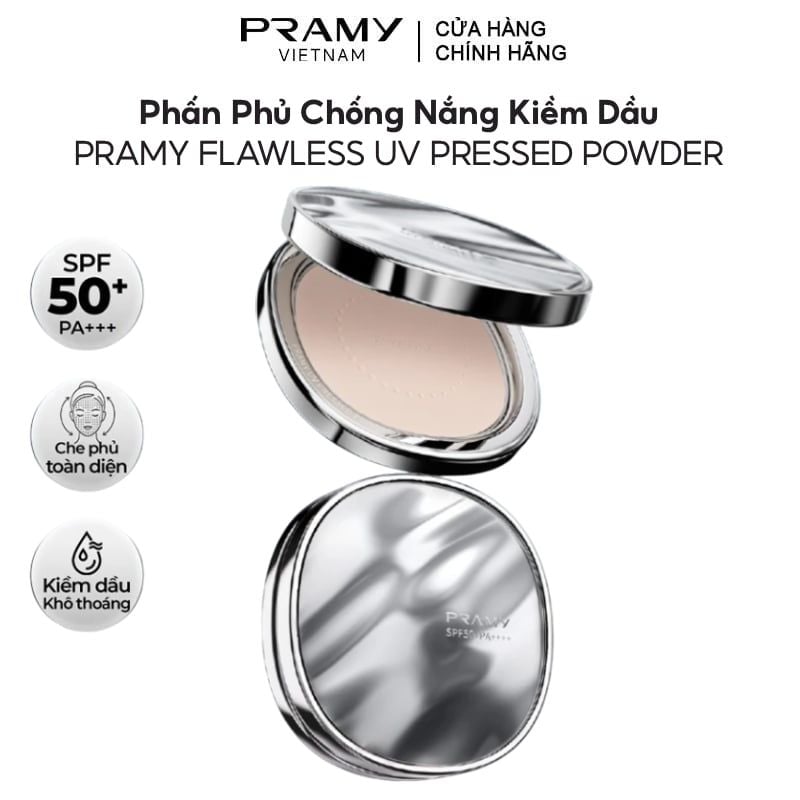 Phấn Phủ Pramy Chống Nắng Kiềm Dầu Flawless Uv Pressed Powder SPF50+ PA++++ 7g