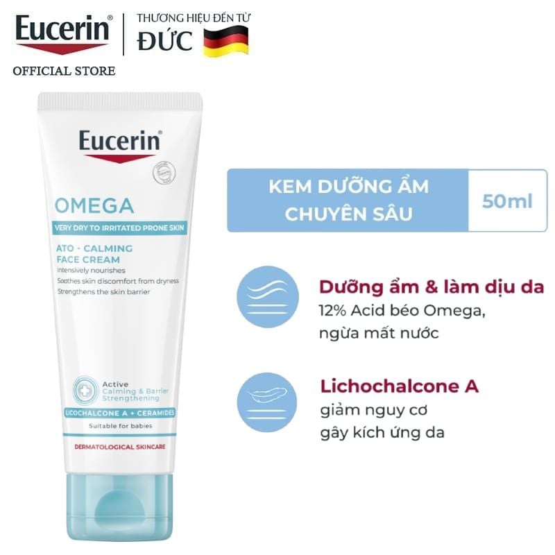 Kem Dưỡng Ẩm Chuyên Sâu Eucerin Omega Ato - Calming Face Cream 50ml