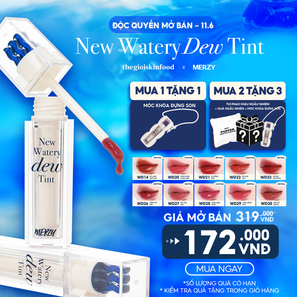 [New][NEW DEW] Son Tint Bóng Merzy Dạng Thạch, Bền Màu, Lâu Trôi Cho Đôi Môi Căng Mọng, Ẩm Mịn The Watery Dew Tint
