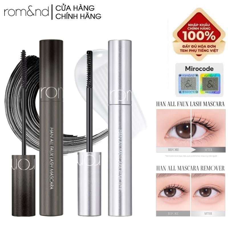 Mascara Chuốt Mi Romand Làm Cong, Dài, Tơi Mi Faux Lash Mascara 7g & Tẩy Trang Mascara Romand Han All Mascara Remover 7g