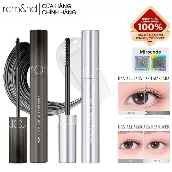 Mascara Chuốt Mi Romand Làm Cong, Dài, Tơi Mi Faux Lash Mascara 7g & Tẩy Trang Mascara Romand Han All Mascara Remover 7g 