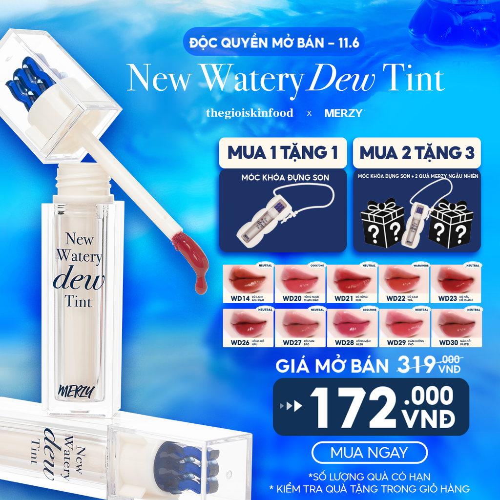 [New][NEW DEW] Son Tint Bóng Merzy Dạng Thạch, Bền Màu, Lâu Trôi Cho Đôi Môi Căng Mọng, Ẩm Mịn The Watery Dew Tint