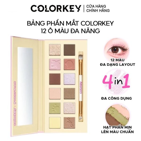  Bảng Phấn Mắt 12 Ô Màu Colorkey Đa Năng, Tiện Lợi Bloom Chase 12-Color Eyeshadow Palette 17.7g (The Polka Dot Cat Edition) 