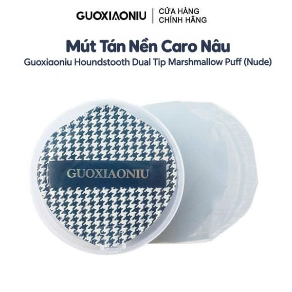  Mút Tán Nền Caro Nâu Guoxiaoniu Houndstooth Dual Tip Marshmallow Puff (Nude) 