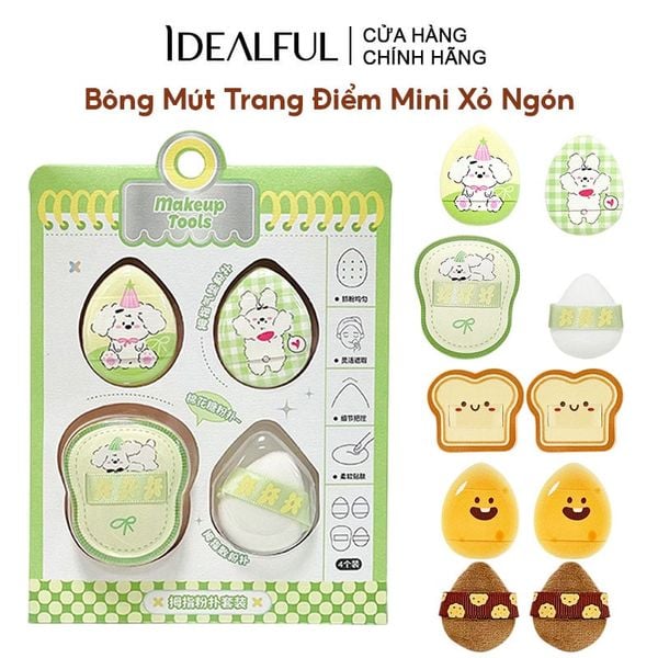  Bông Mút Trang Điểm Mini Xỏ Ngón Tán Nền, Tán Má Hồng, Che Khuyết Điểm Idealful Makeup Foundation Puff 