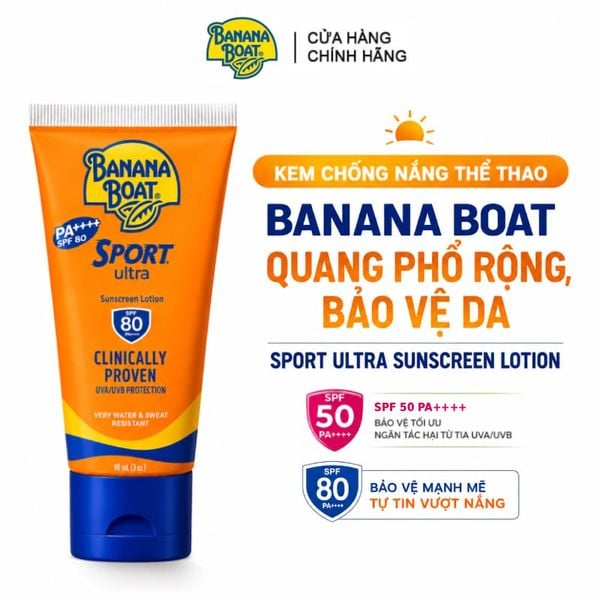 Kem Chống Nắng Thể Thao Banana Boat Quang Phổ Rộng, Bảo Vệ Da Sport Ultra Sunscreen Lotion PA++++ 90ml 