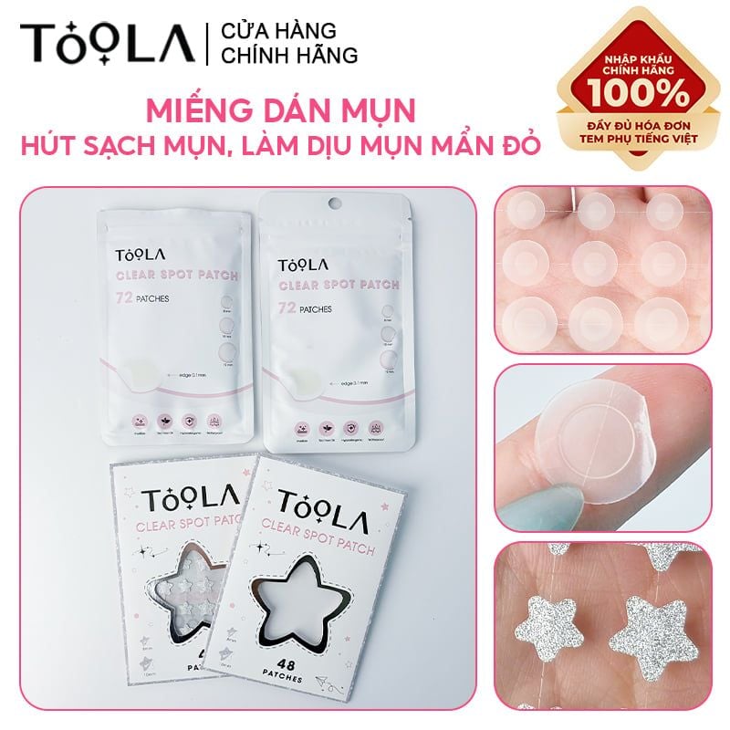 Miếng Dán Mụn TOOLA Hút Sạch Mụn, Làm Dịu Các Nốt Mụn Mẩn Đỏ Clear Spot Patch