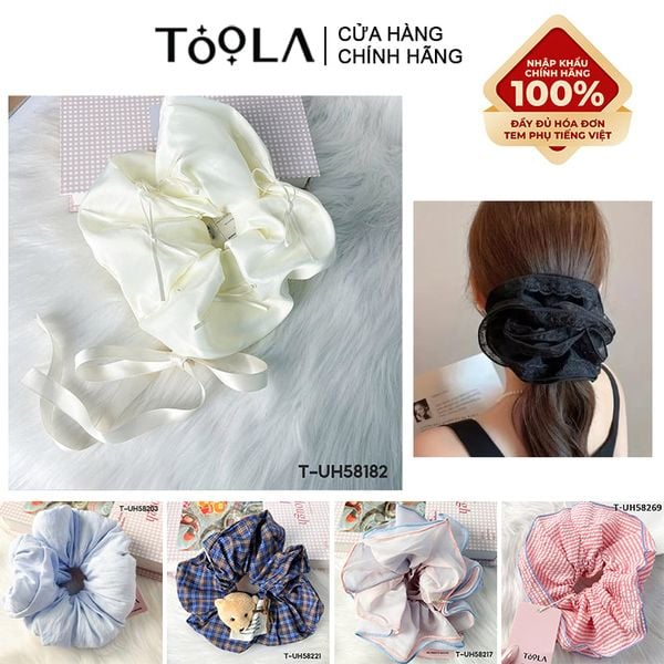  Dây Cột Tóc Scrunchies Cao Cấp TOOLA Kiểu Dáng Thanh Lịch, Vải Voan Nhiều Lớp, Vải Caro 