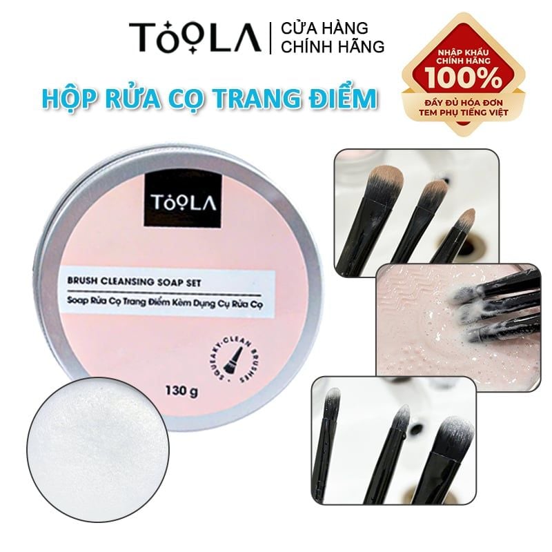 Hộp Rửa Cọ Trang Điểm TOOLA Kèm Xà Phòng, Dụng Cụ Rửa Cọ Brush Cleansing Soap - BT-TLA065